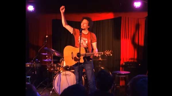 Elliot Mason at the Cavendish Arms with his arm in the air