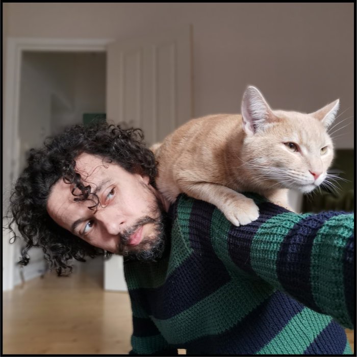 Elliot Mason with Arty the cat