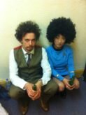 Musical comedian Elliot Mason backstage with cabaret performer Fancy Chance